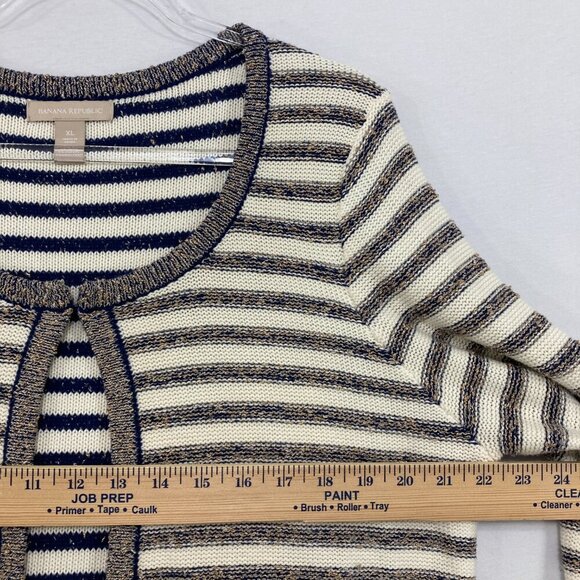 Banana Republic size XL Striped Metallic Crew Neck Cardigan Preppy - Picture 6 of 10